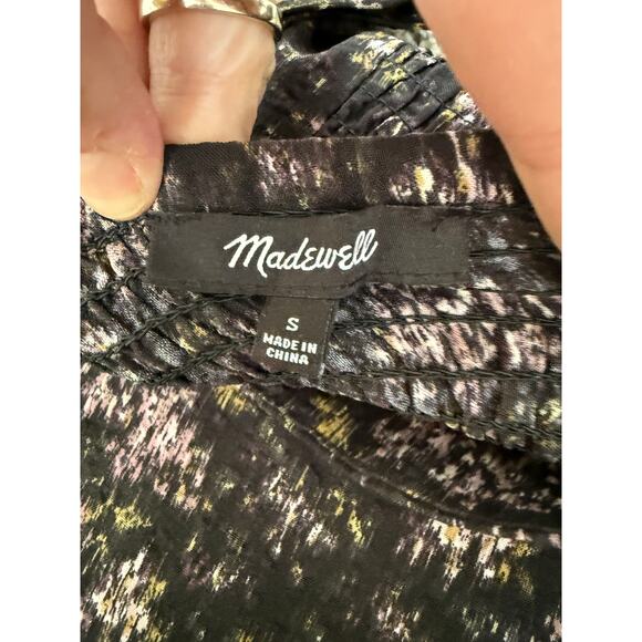 Madewell Hopewell NWOT Puff-Sleeve Black Smocked Crop Top in Blurred Ikat Small - Picture 8 of 12